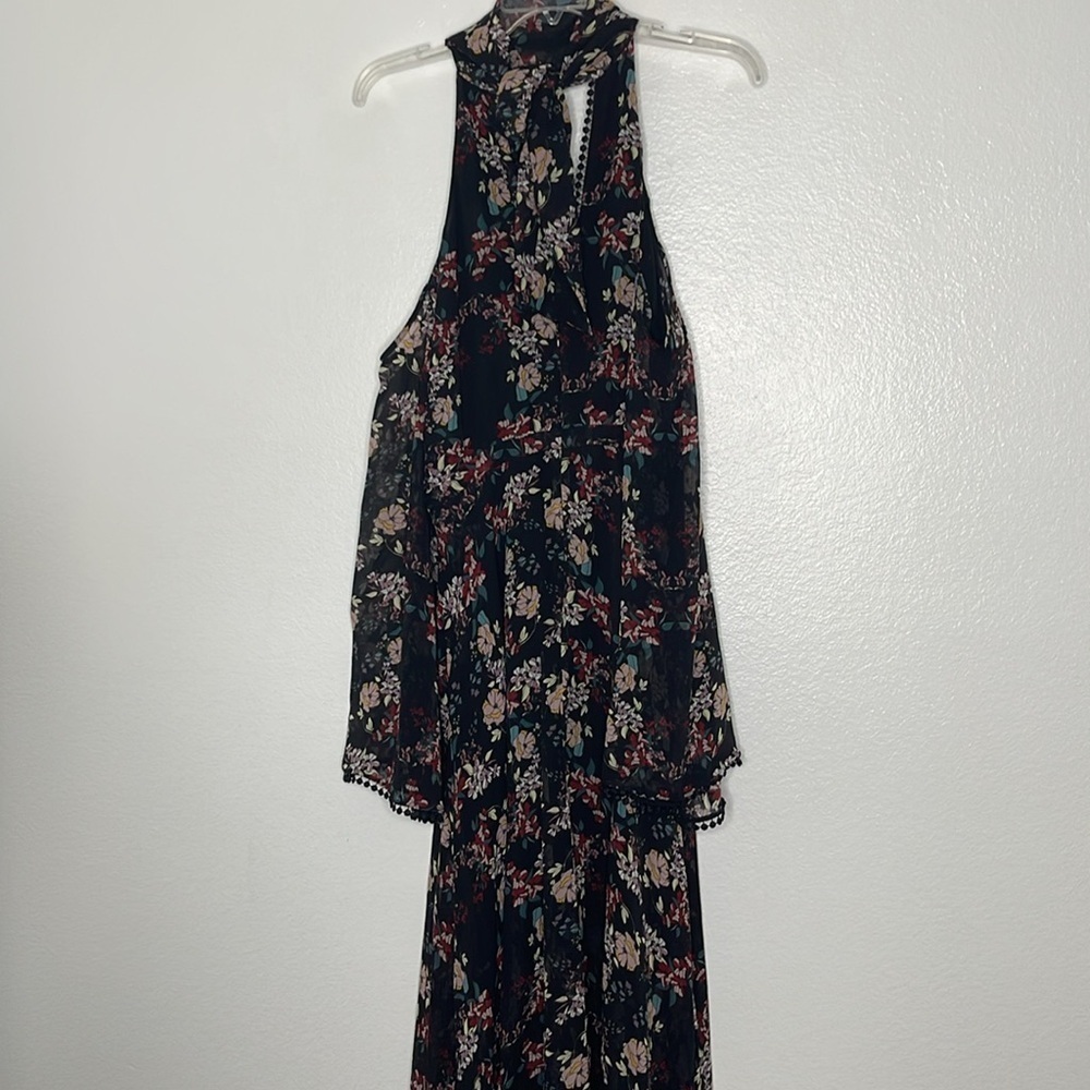Nicholas Black Floral Print Silk Cold-Shoulder Bell Sleeve Midi Dress Size 8 - Picture 11 of 14